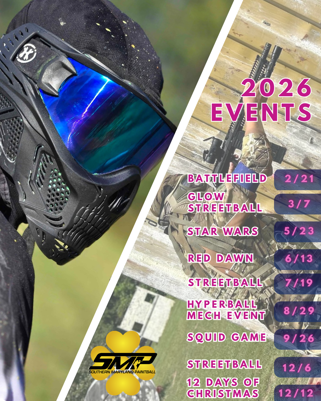 Full List of upcoming 2026 Paintball events at SMP