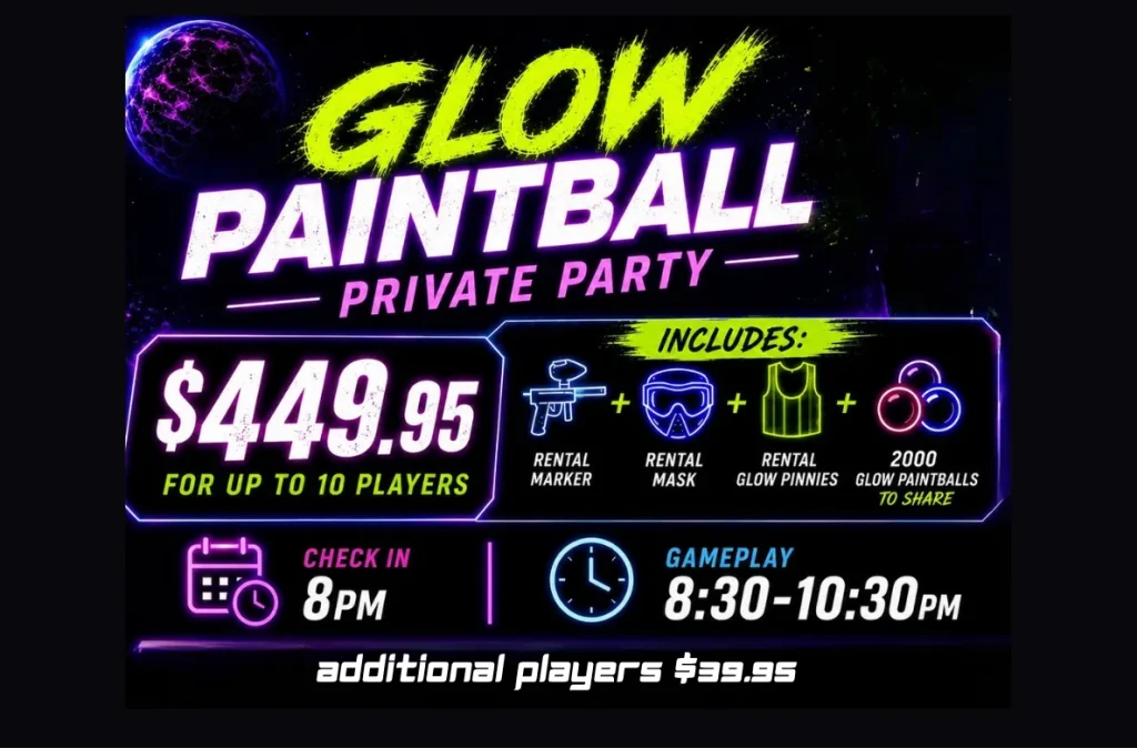 Glow paintball private party package at southern maryland paintball